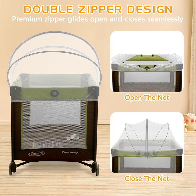 jiangcha Pack and Play Cover - Mosquito Net Cover for Pack n Play/Travel Crib/Mini Crib/Playpen to Keep Cats Out - Breathable Baby Mosquito Net with 2-Way Zipper (White-Large) - Image 4